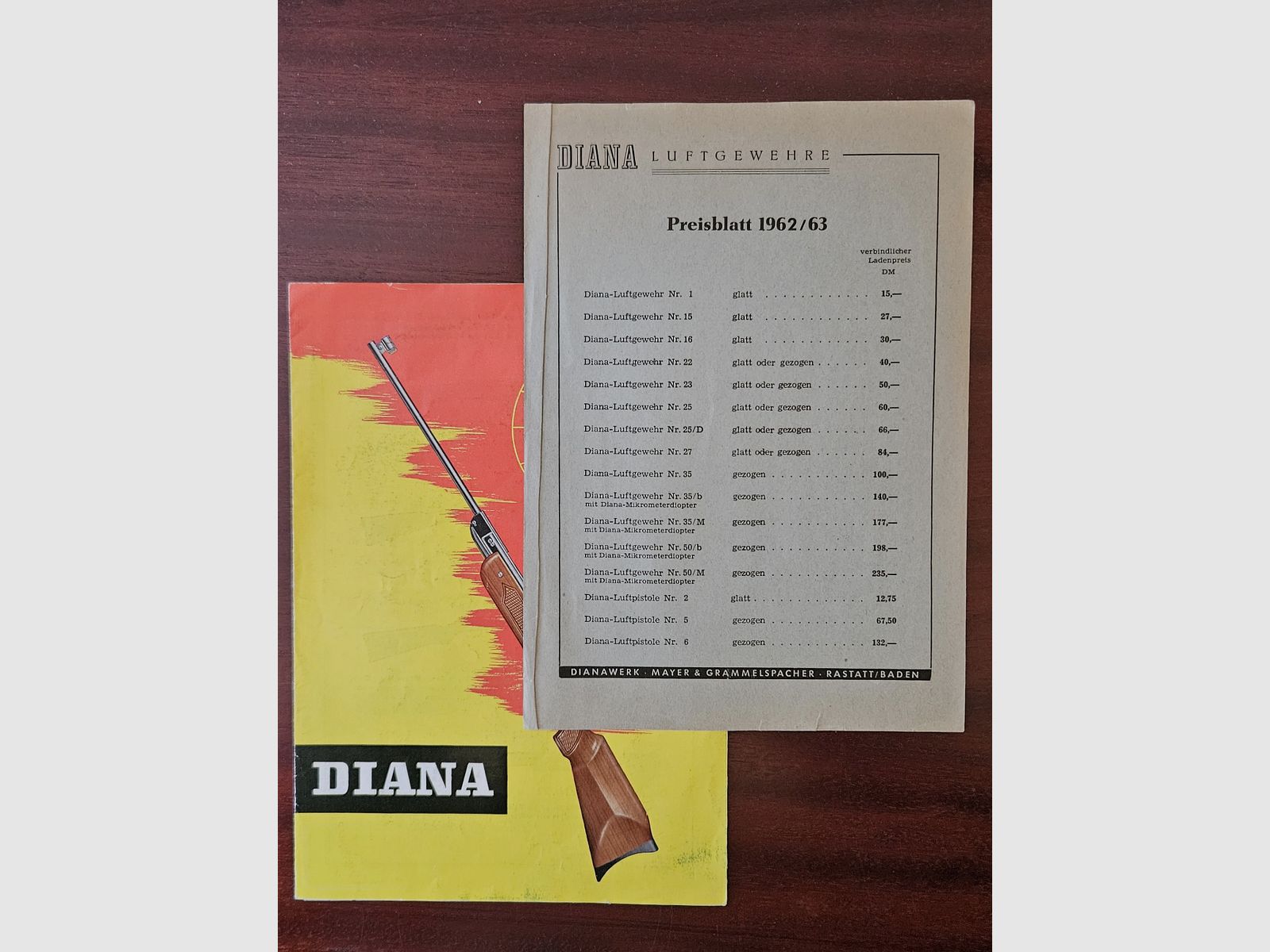 Scheda prodotto originale della ditta Diana 1962 / 63