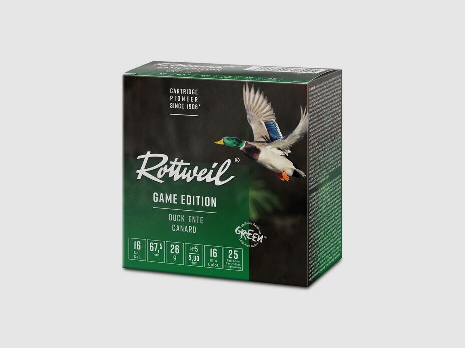 ROTTWEIL loodvrije hagelpatroon 16/67.5 GAME EDITION ENTE 26 g 25 stuks 3,0 mm #5