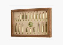 Hornady cartridge display case with 21 calibers