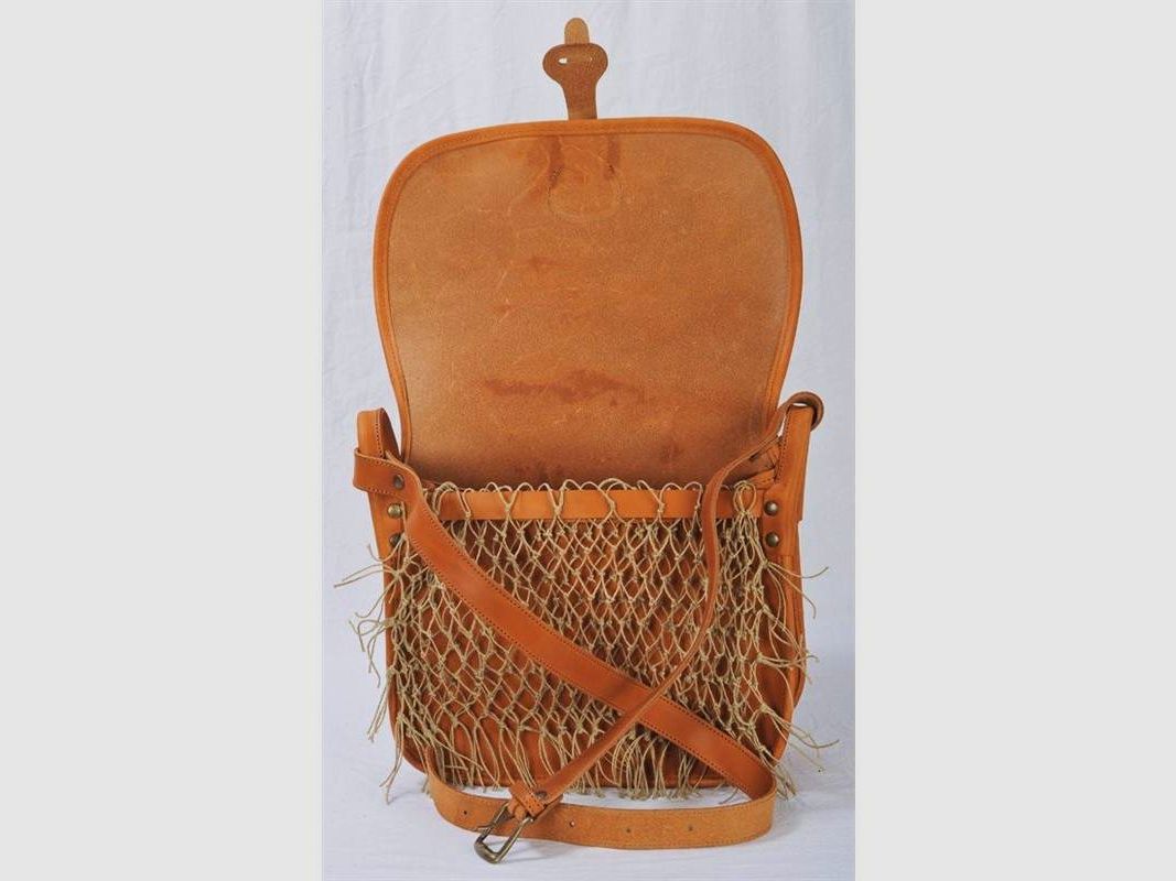 Bolsa de cartuchos de cuero marrón engrasado con red, imagen 2 de 2