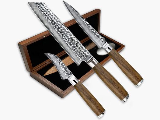 adelmayer® Damastmesser Set KAMAKURA - 3-teiliges Messerset aus japanischem Damast-Stahl: Kiritsuke Messer, Allzweckmesser & Schälmesser