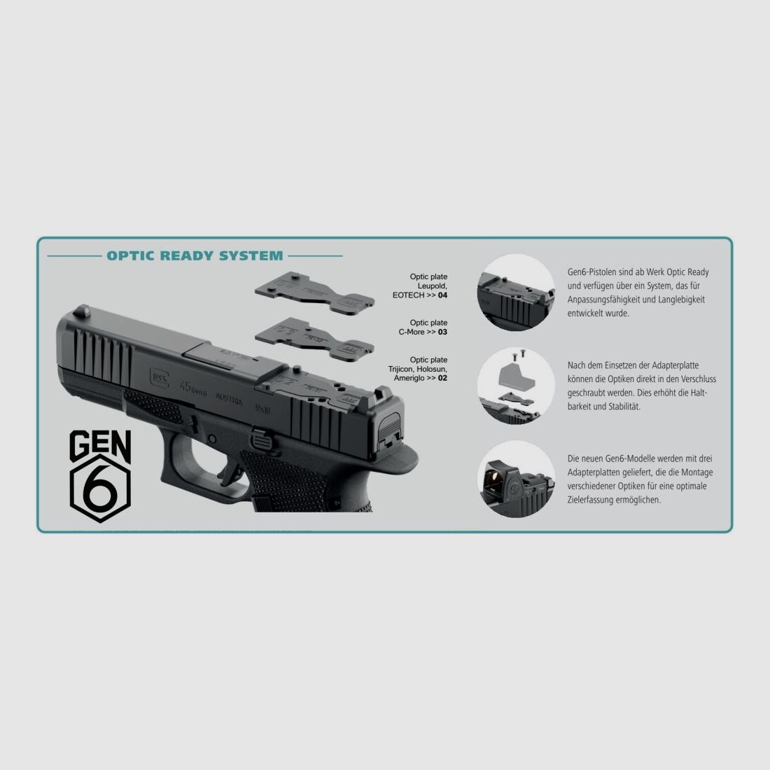 Glock Halbautomatische Pistole GLOCK Pistole G19 Gen6, OR, FS, 9 mm Luger, Compact