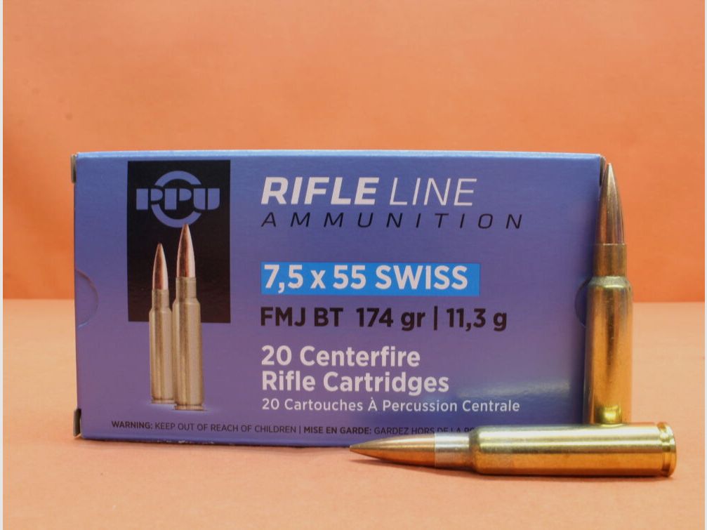 Prvi Partizan Patrone 7,5x55 Prvi Partizan 174grs FMJ-BT VE 20 Patronen (A-345)/ 11,3g Vollmantel-Torpedoheck