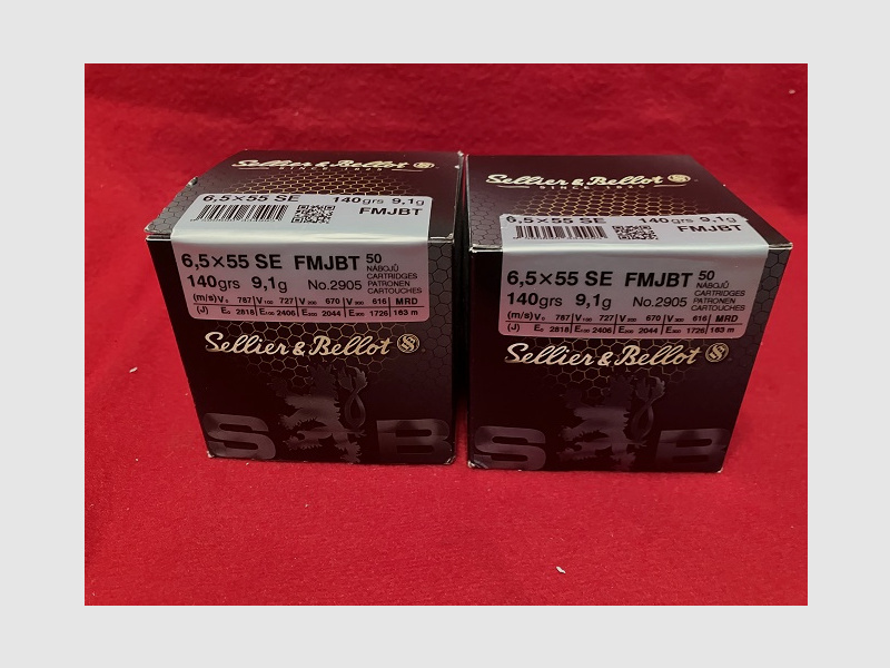 6,5x55 Sellier & Bellot FMJ Vollmantel 9,1 g (100 Schuss / 1 Los) Munition