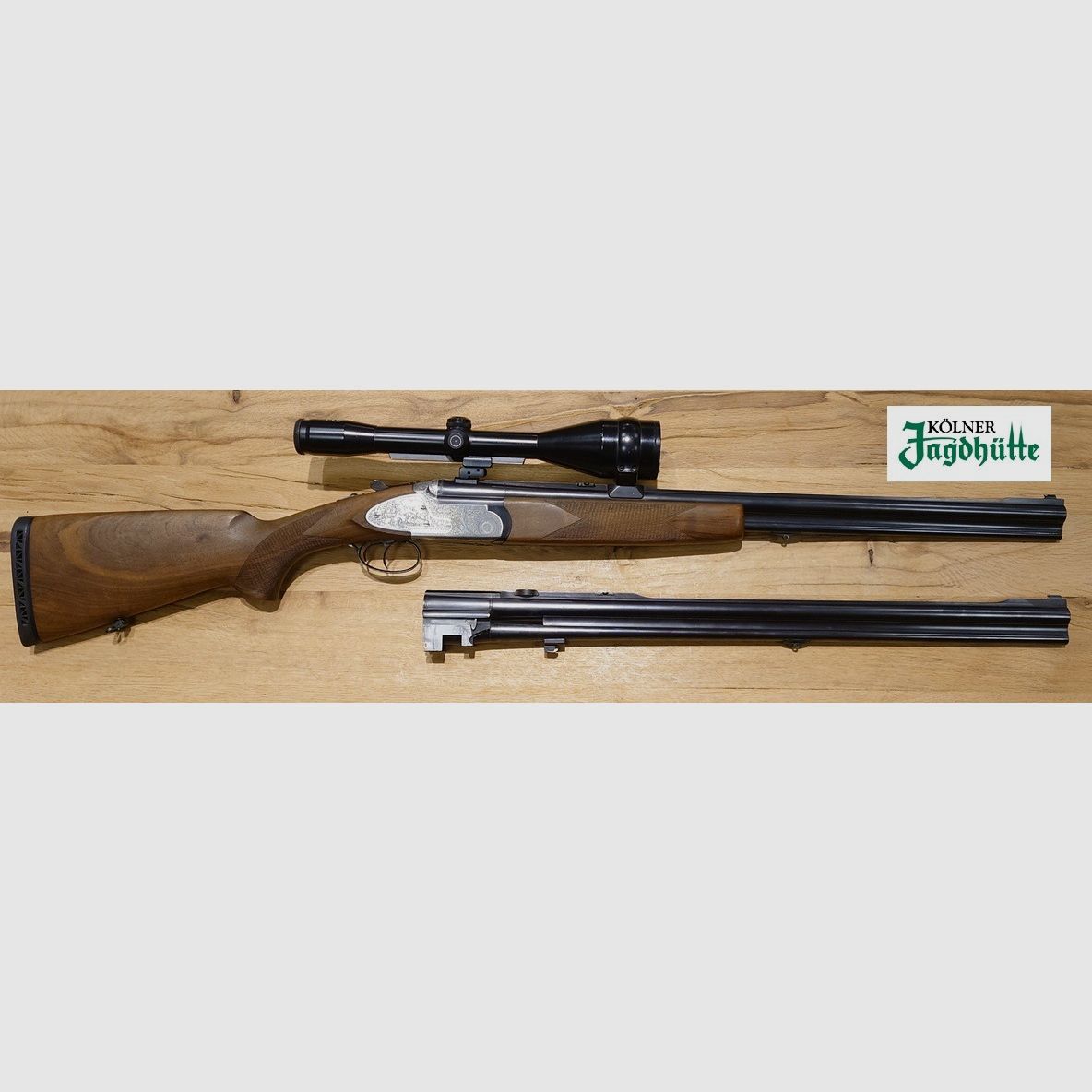 Bockbüchsflinte Kettner Mod. Campione Cal. 7x65R 12/70 con canna intercambiabile 9,3x74R, 12/70 Schmidt und Bender 8x56