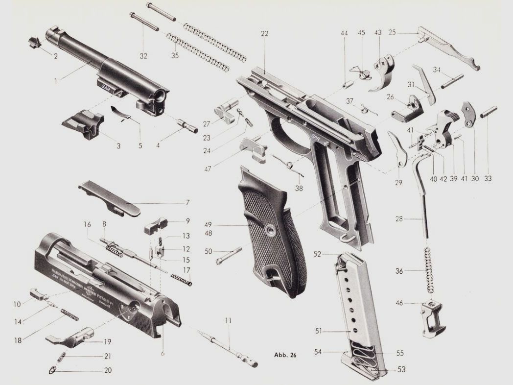 Walther	 Sicherung [19] eckig, WWII, komplett für Walther Pistole P38 / P1