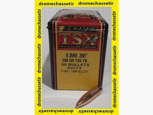 boite de 50 ogives Barnes, cal 9,3mm, 286 grains TSX FB, 30473