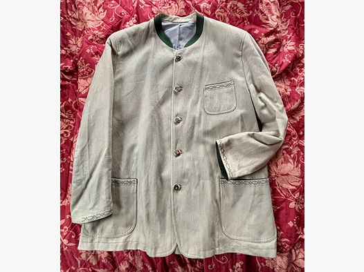 Lodenfrey, Safari beige, ligero Trachten Sommer Janker tamaño 60 con botones de cuerno de ciervo auténticos