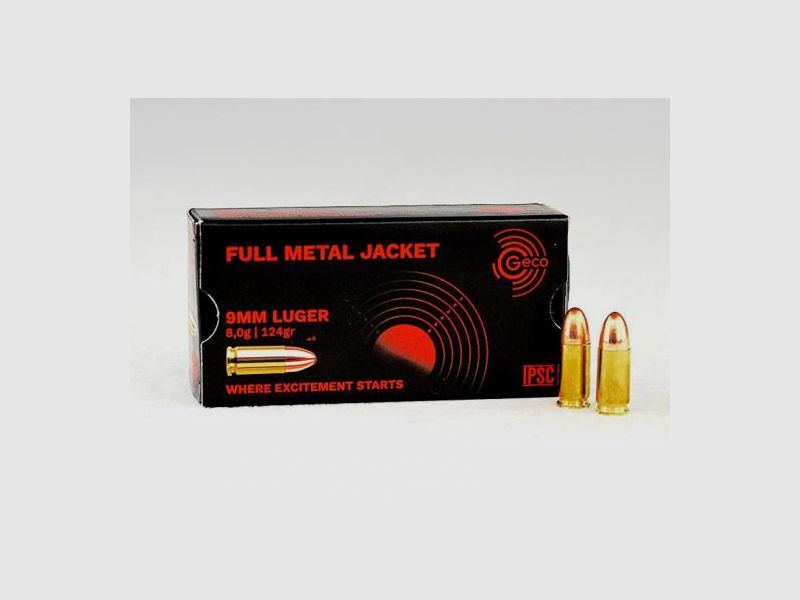 GECO 9 mm Luger, FMJ-Rundkopf 124 grs