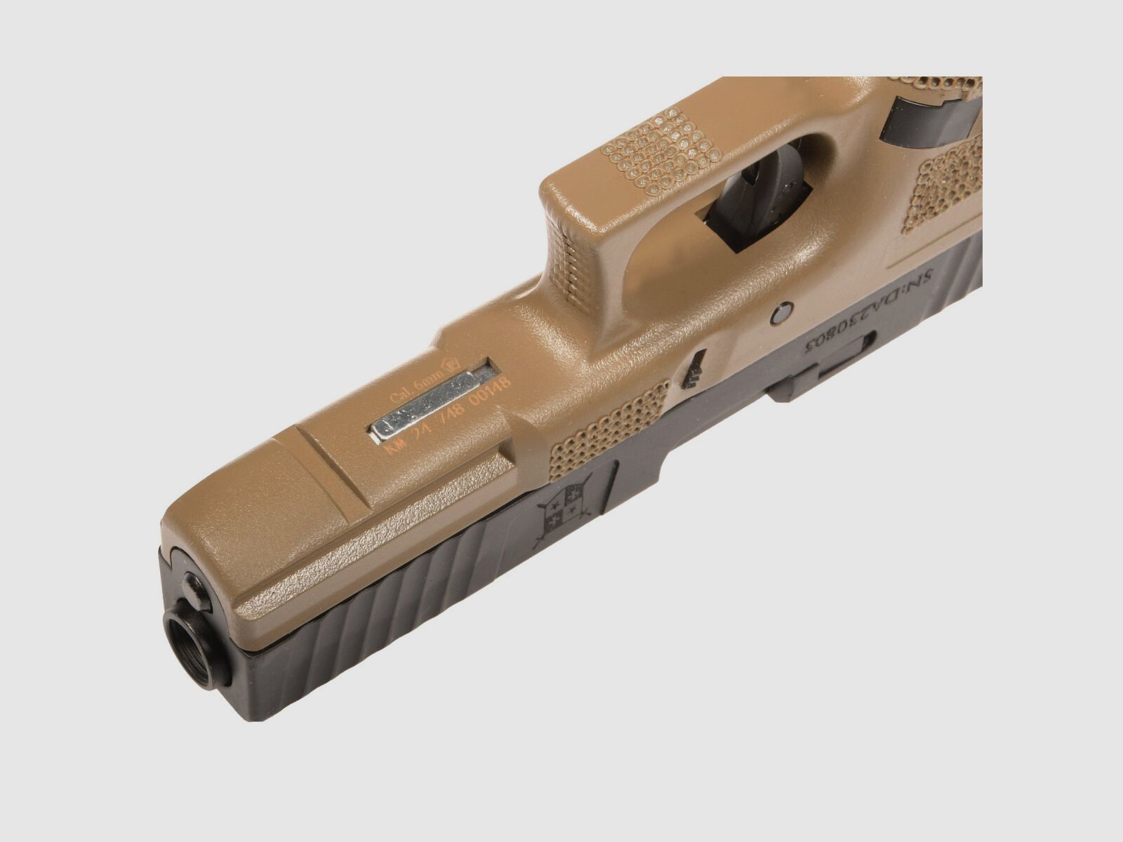 P04 GBB Airsoft Pistol with Grip Stippling in Tan | Delta Armory