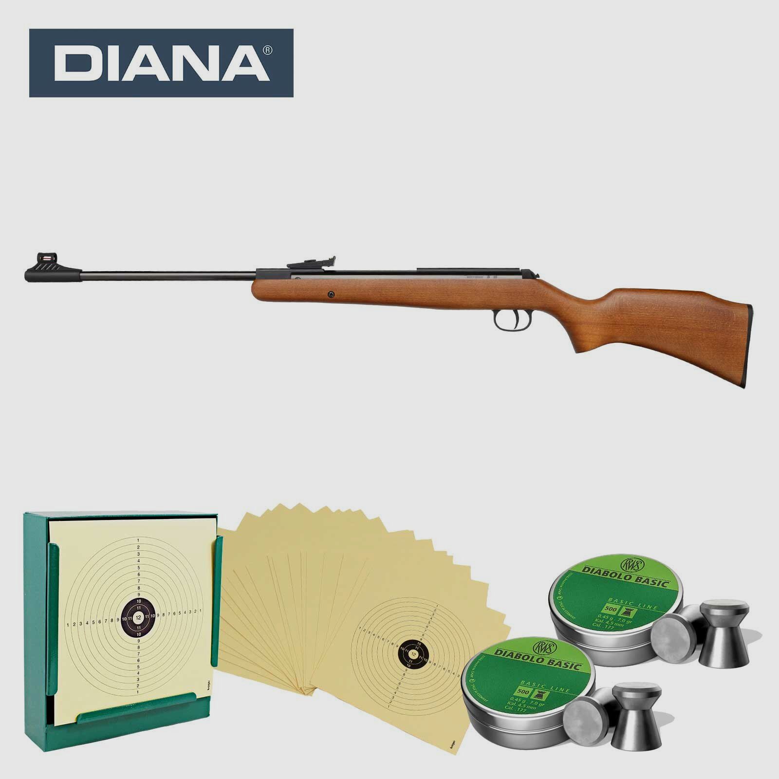 SET Diana Knicklauf Luftgewehr 280 Classic Kaliber 4,5 mm Diabolo (P18) + 1000 Diabolos + 100 Scheiben + Kugelfang