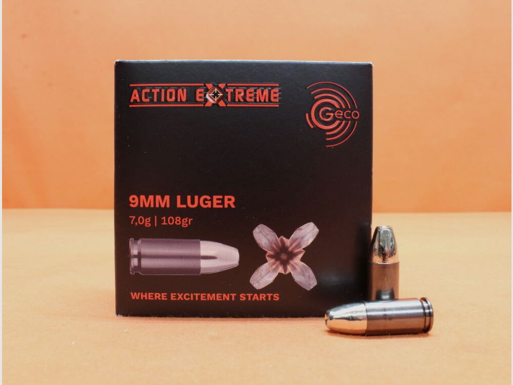 GECO Patrone 9mmLuger GECO 108grs Action EXTREME (2408123) VE 20 Patronen/ 7,0g Vollkupfer-Hohlspitz