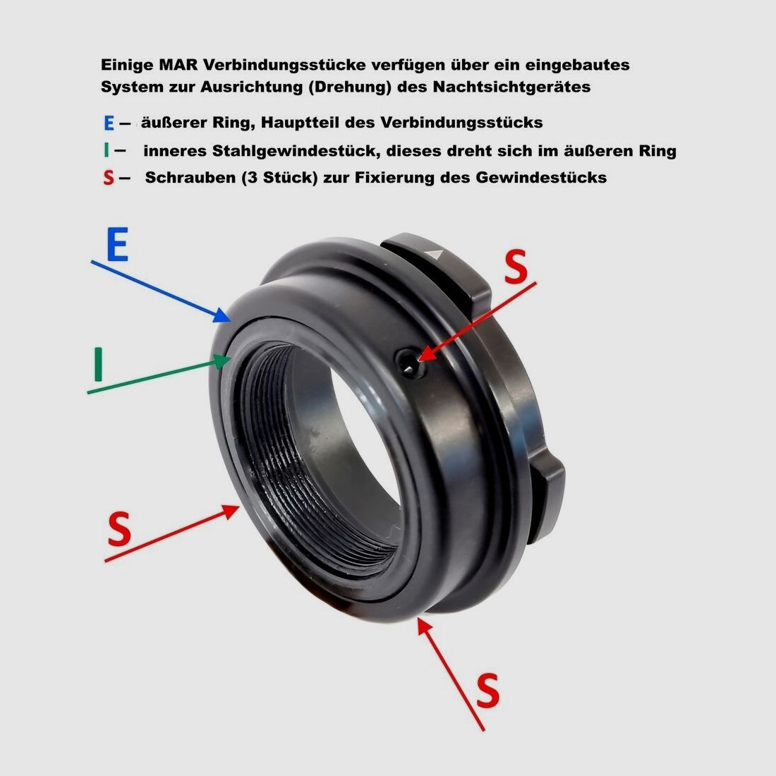 Rusan MAR Connector MCR Verbindungsstück Gewinde M33,5x0,75 f. Burris C35, JSA TA, Steiner C35
