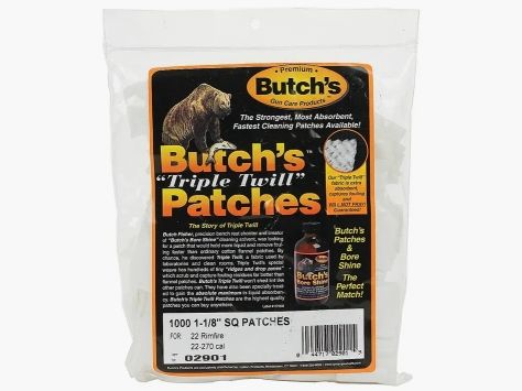 Patches de nettoyage Butch's Triple Twill 1000 pièces pour .22 - .270