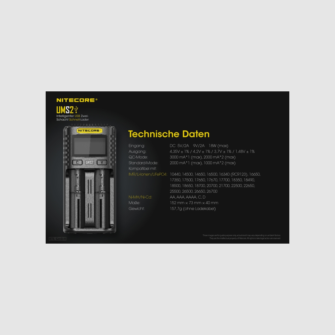 Nitecore UMS2 USB Schnell Ladegerät