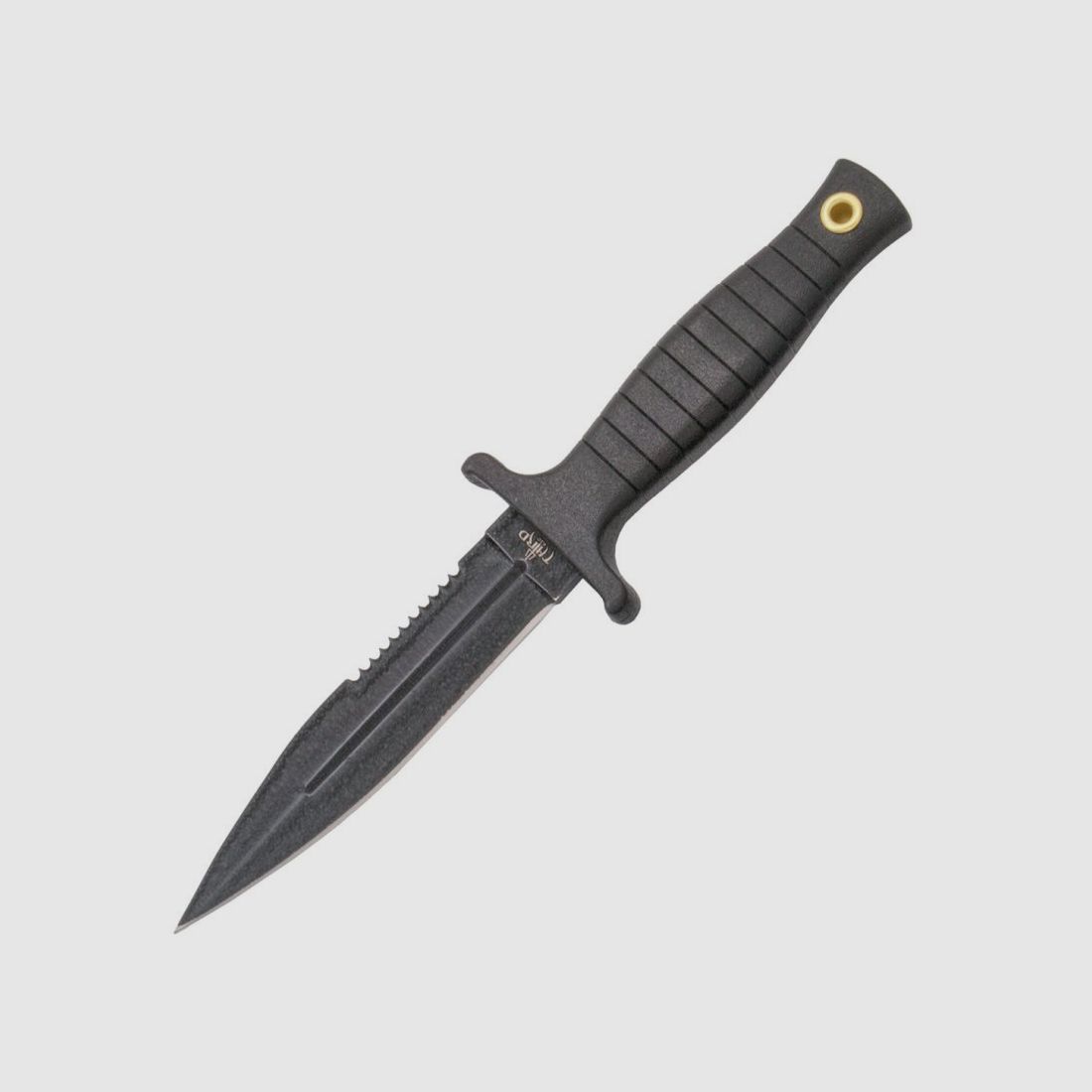Coltello da stivale rivestito in nero con fodero in nylon