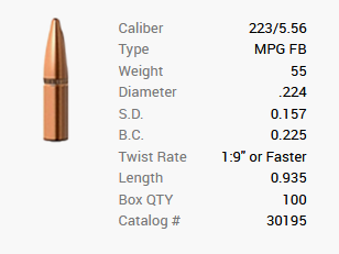 Balle Barnes .223/5,56/.224 55GR MPG FB 100 pièces