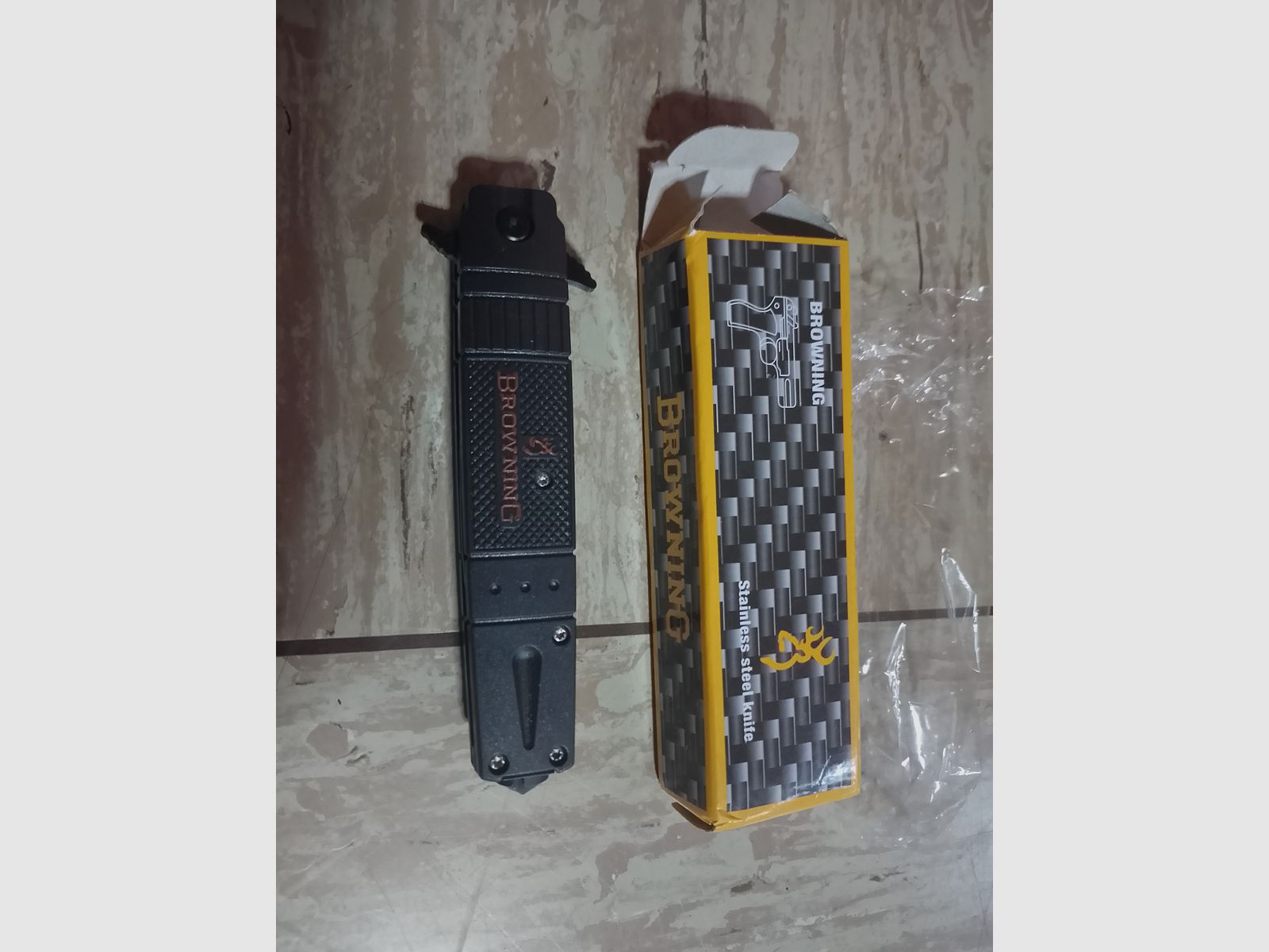 Neues Browning Messer Stainless Steel Knife Schwarz stabiles Klappmesser mit Spitze zum Scheiben einschlagen 