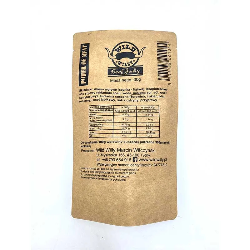 Suszona wołowina Wild Willy Beef Jerky w żurawinie 30G, zdjęcie 2 z 2