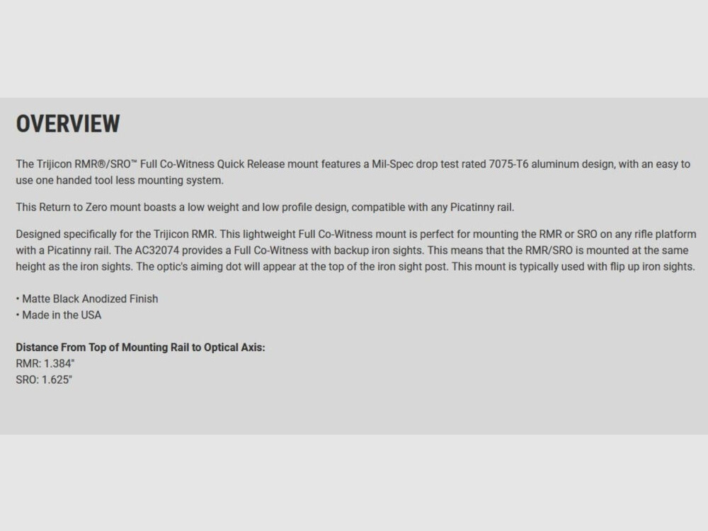 Trijicon RMR/SRO Quick Mount Full