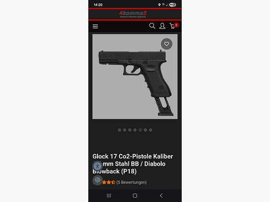 Glock 17 Co2 pistol caliber 4.5 mm steel BB / diabolo blowback (P18)