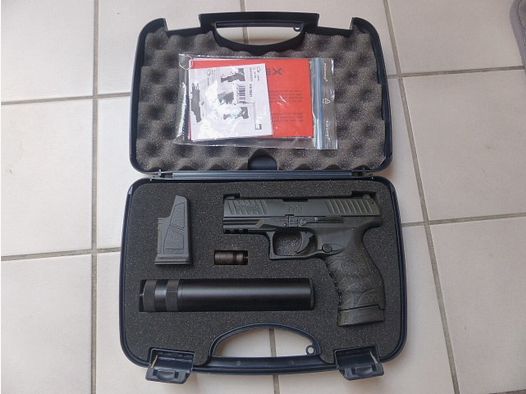 Walther PPQ Navy Kit with suppressor, blank firing adapter, loading aid, case. Only 2 shots fired