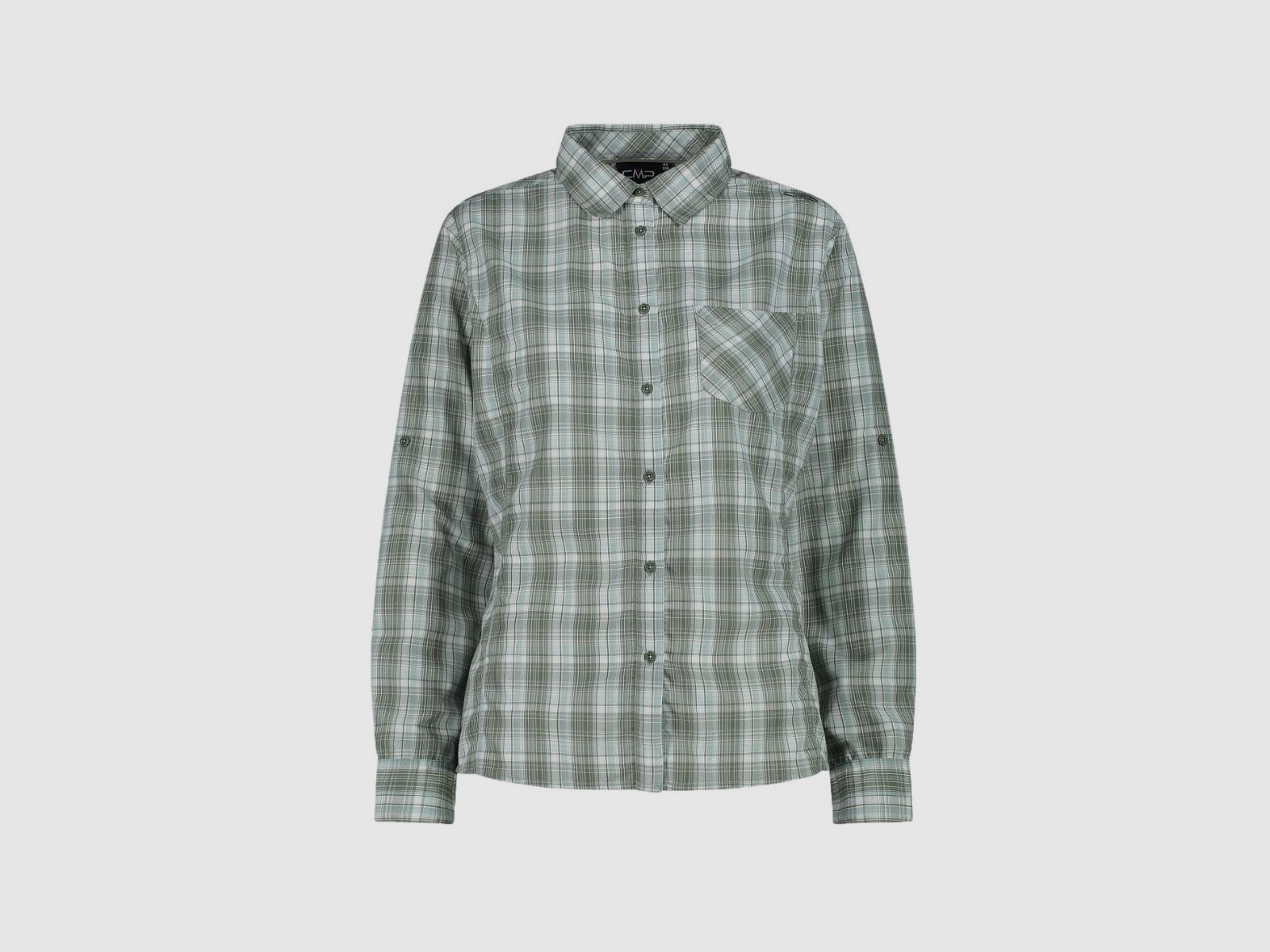 CMP Damen Langarm-Bluse mit Karomuster Jade Salvia
