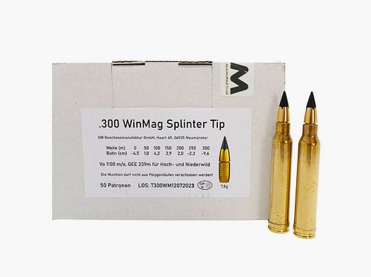 Geschoss-Manufaktur 300WinMag Splinter Tip 7,8g Büchsenpatronen Bleifrei