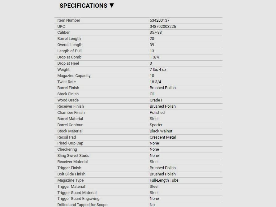 Winchester 1873 Short Rifle .357 Mag. (MIROKU PRODUCTIE) Op Voorraad