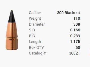 Balle Barnes .30/.308 110GR M/LE Tac-TX FB 50 pièces