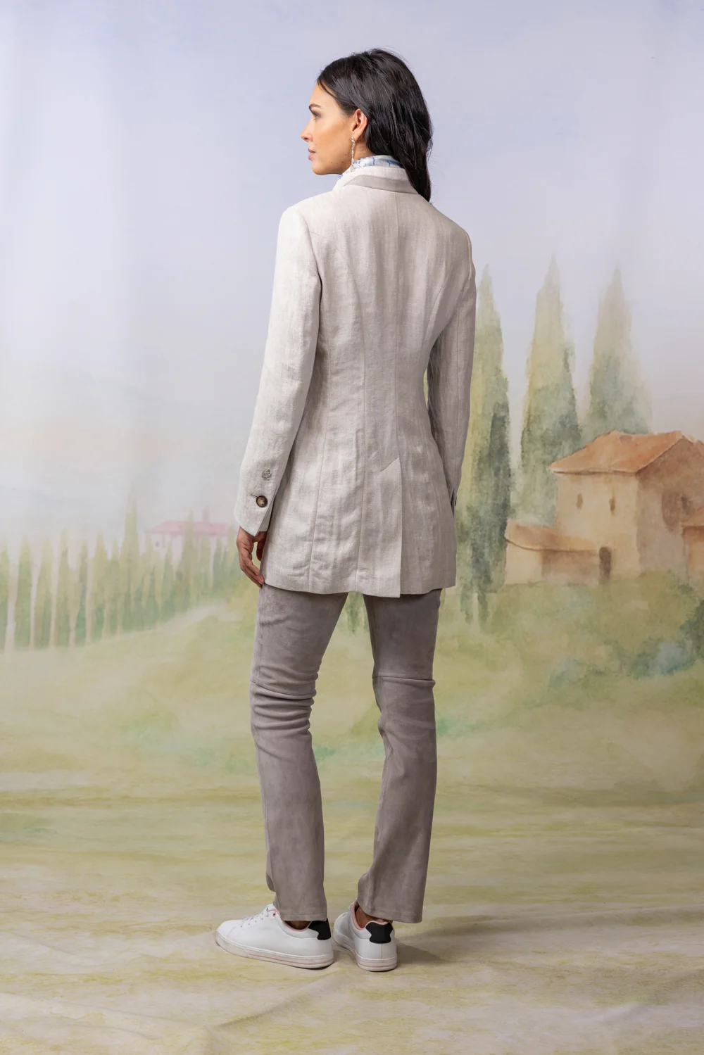 Habsburg manteau en lin Adele en Tinto Filo en sable/gris clair, image 2 sur 5