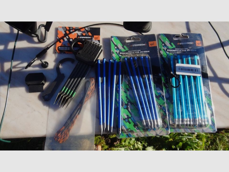 Armbrust Steambow AR6 Pfeile Kriegspfeile Red Dot Visier Stativ