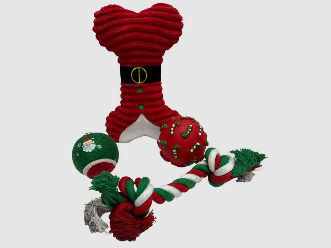 Weihnachts-Spielzeugset für Hunde – Plüschtiere, Bälle und Seil, Bild 1 von 5