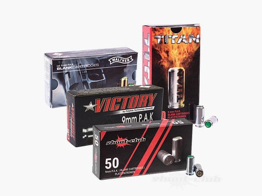 Divers 9mm P.A.K. Platzpatronen Set: Umarex, Victory, Perfecta