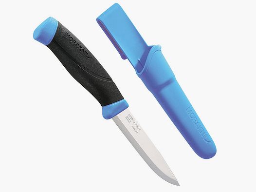 Cuchillo Mora, Companion, acero inoxidable Sandvik 12C27, funda azul con clip para cinturón