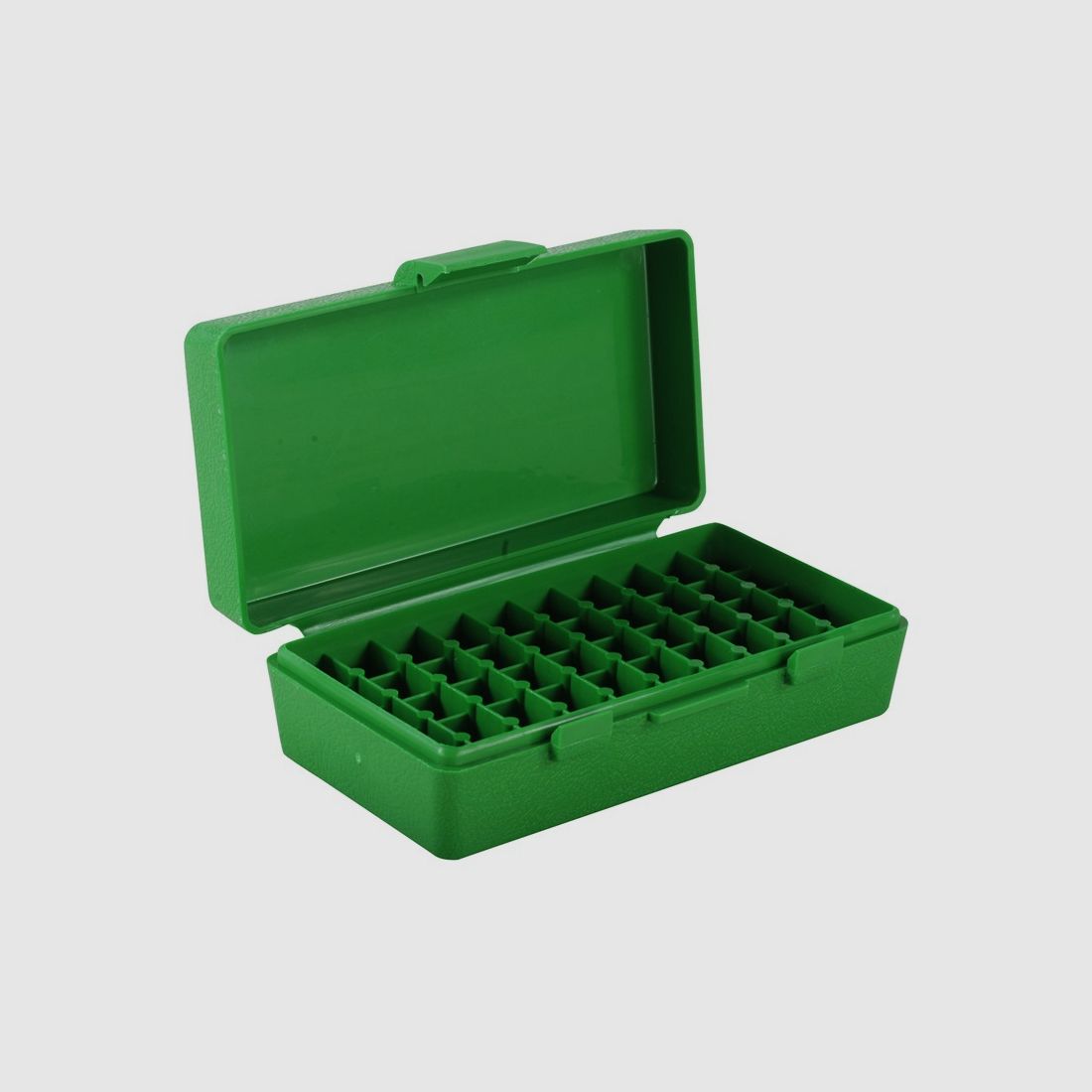 MTM scatola per cartucce P50-9M-10 verde con coperchio a ribalta per 50 cartucce 9mm e altre.