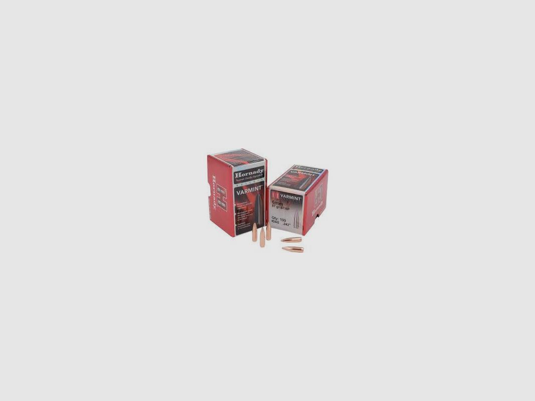 BOX MIT 100 GESCHOSSEN HORNADY 6MM .243 87 GRS BTHP