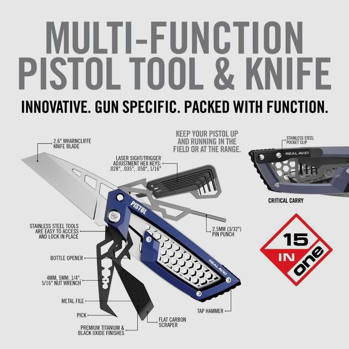 Real Avid – Gun Tool Edge Pistol Multi-Tool – Blue – AVGTE-P, image 5 of 9