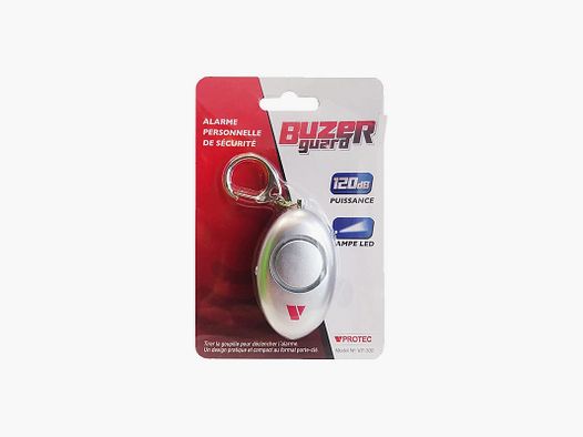 Alarme de défense porte clef chromée + LED VPROTEC