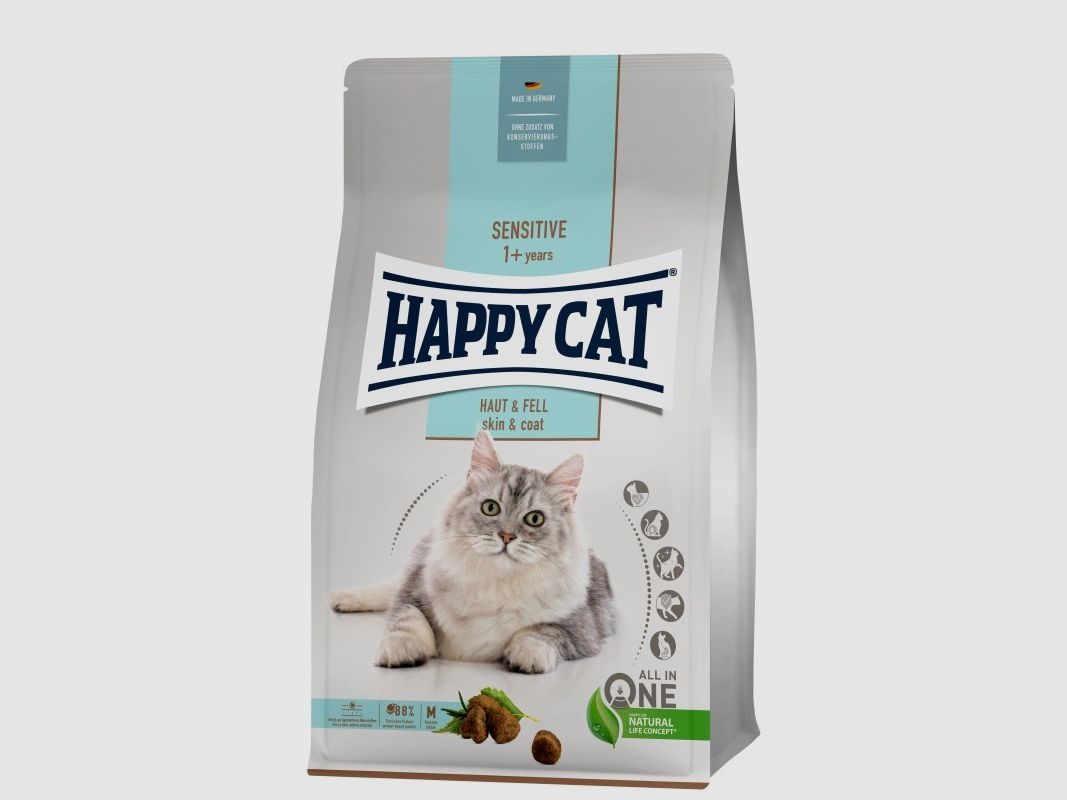 Happy Cat Katzen Trockenfutter Sensitive Haut & Fell 300 g x 6 Stk.