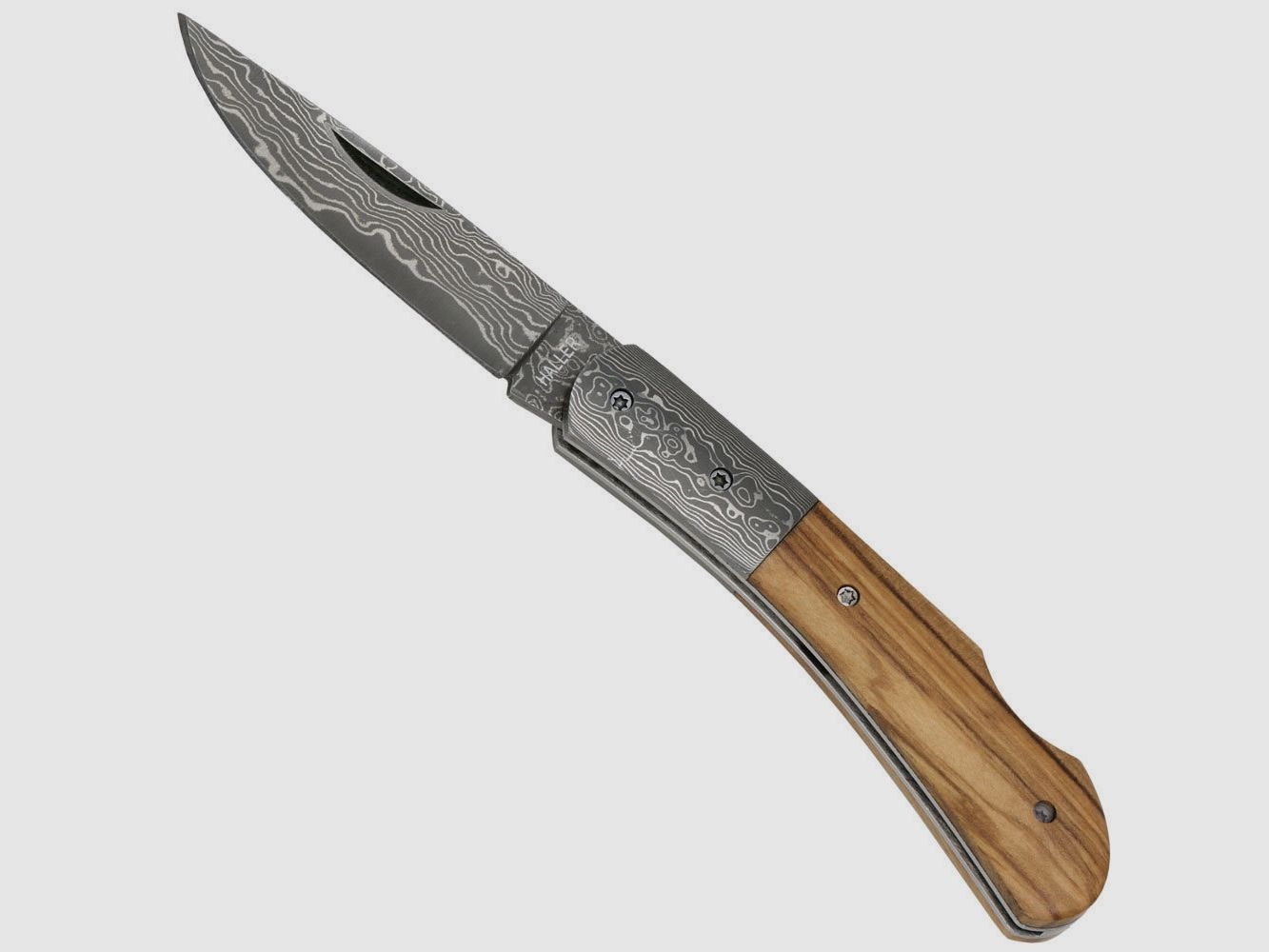 Damast Taschenmesser mit Olivenholzgriff