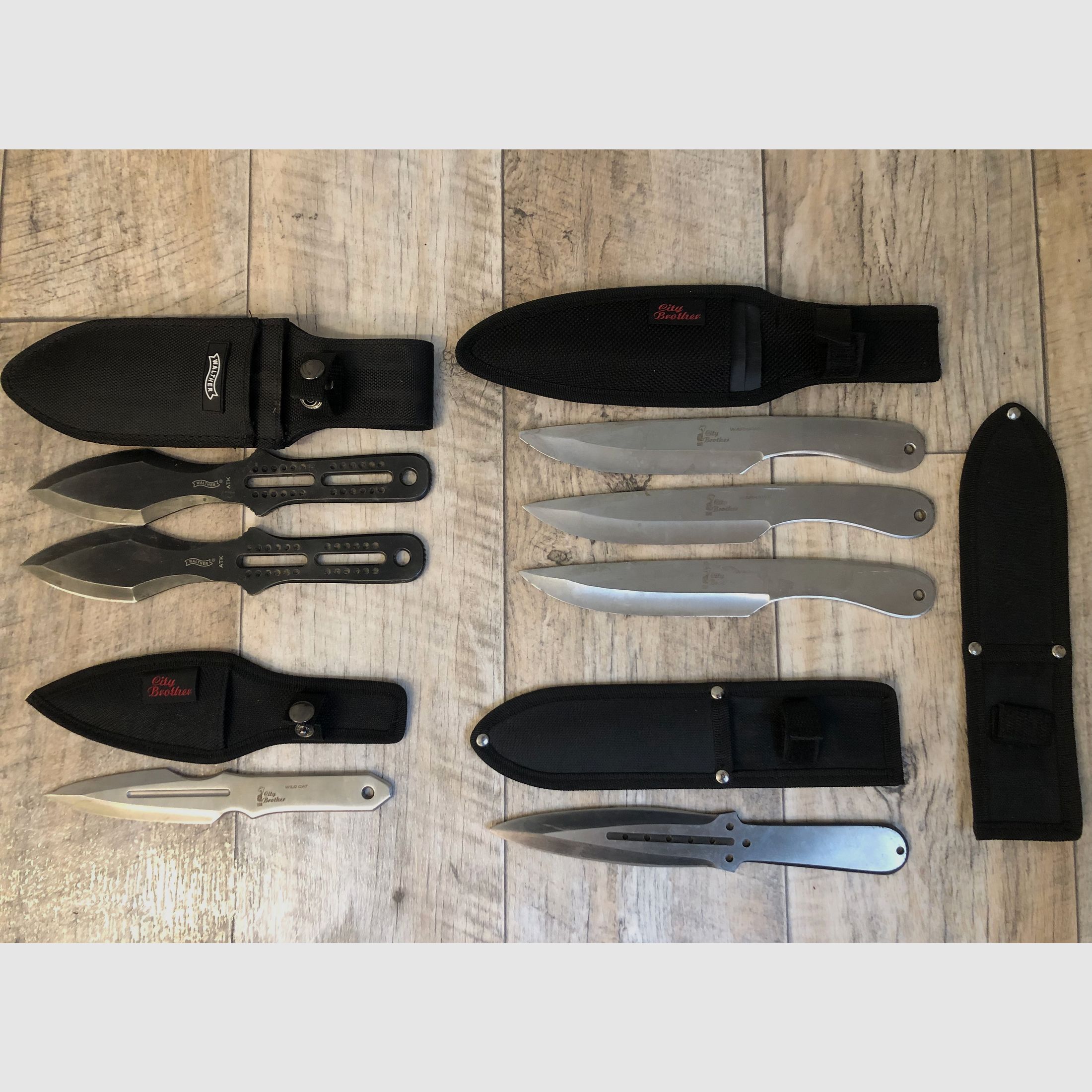 Throwing knife lot, Walther, City Brother Warhawk, Wild Cat, Haller