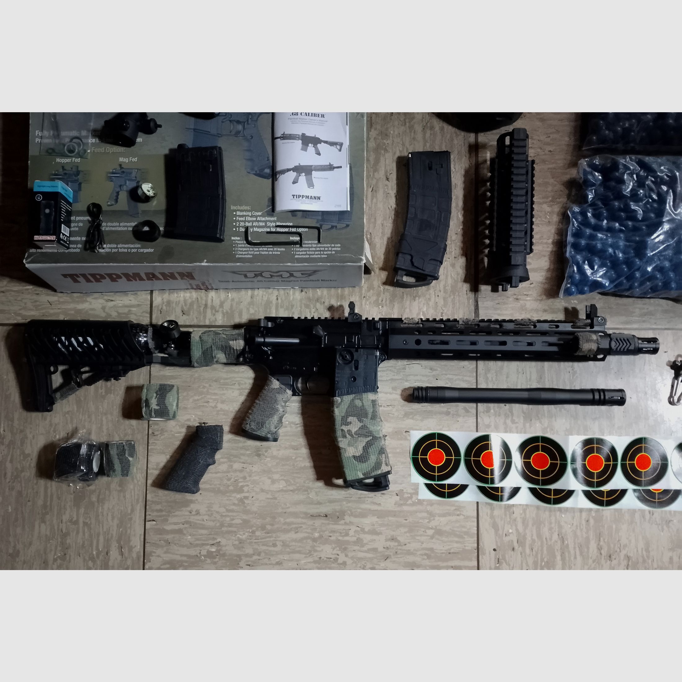 Tippmann Tmc Elite Markierer .68 Zubehör Tuning Lauf 1000 stk. Paintballs Cal 68 Set LED Lampe 3 Magazine Maske Ovp 