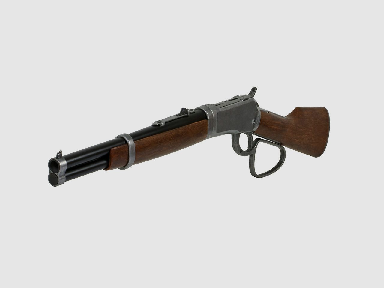 Deko Westerngewehr Kolser Winchester Mare's Leg 26 Zoll realistisches Repetieren mit HĂĽlsenauswurf LĂ¤nge 67 cm altgrau