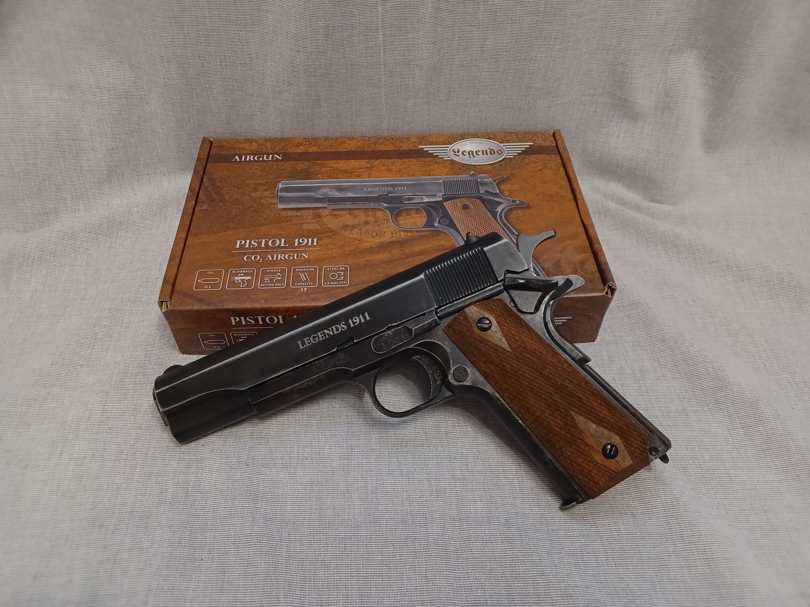 Colt Government 1911 used mit Holzgriff / 4,5 mm BB / BlowBack / CO2 / Pistole / OVP (78)
