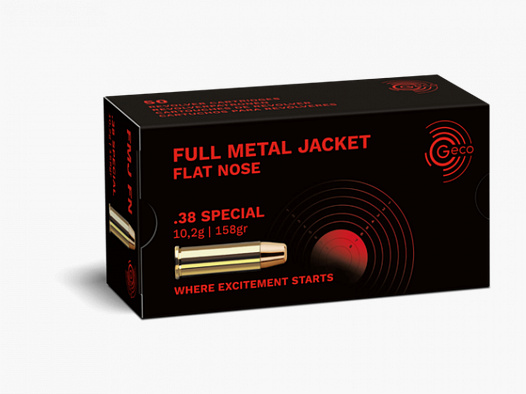 GECO .38SPECIAL FMJ-FN - BALLE À TÊTE PLATE EN PLONGE - 158GRS / 10,2 G - 50 COUPS