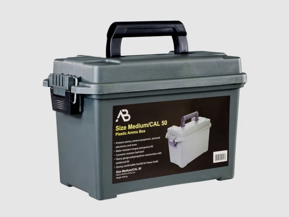 Ammunition box size 2 (Cal.50), impact-resistant plastic, lockable, olive, without print