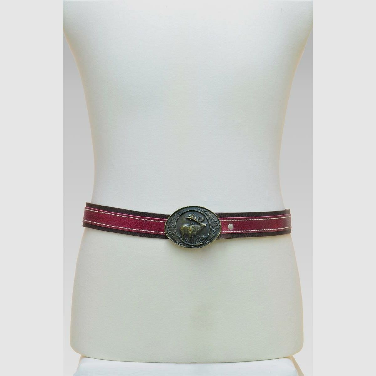 Luise Steiner Herrengrtel Hirsch an rot/braunem Leder 105 rot-braun