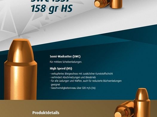2000St. H&N Geschosse .357 SWC HS 158grs - .38/.357 | Haendler&Nattermann BLEIGESCHOSSE