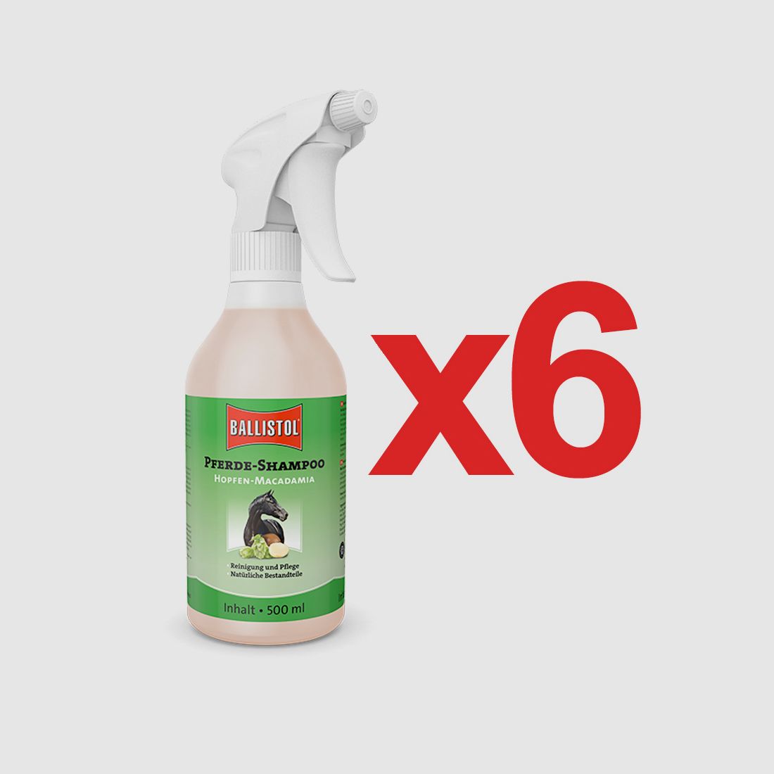 Shampoo für Pferde Macadamia und Hopfen – 500 ml von Ballistol in einer Box mit 6 Stk.